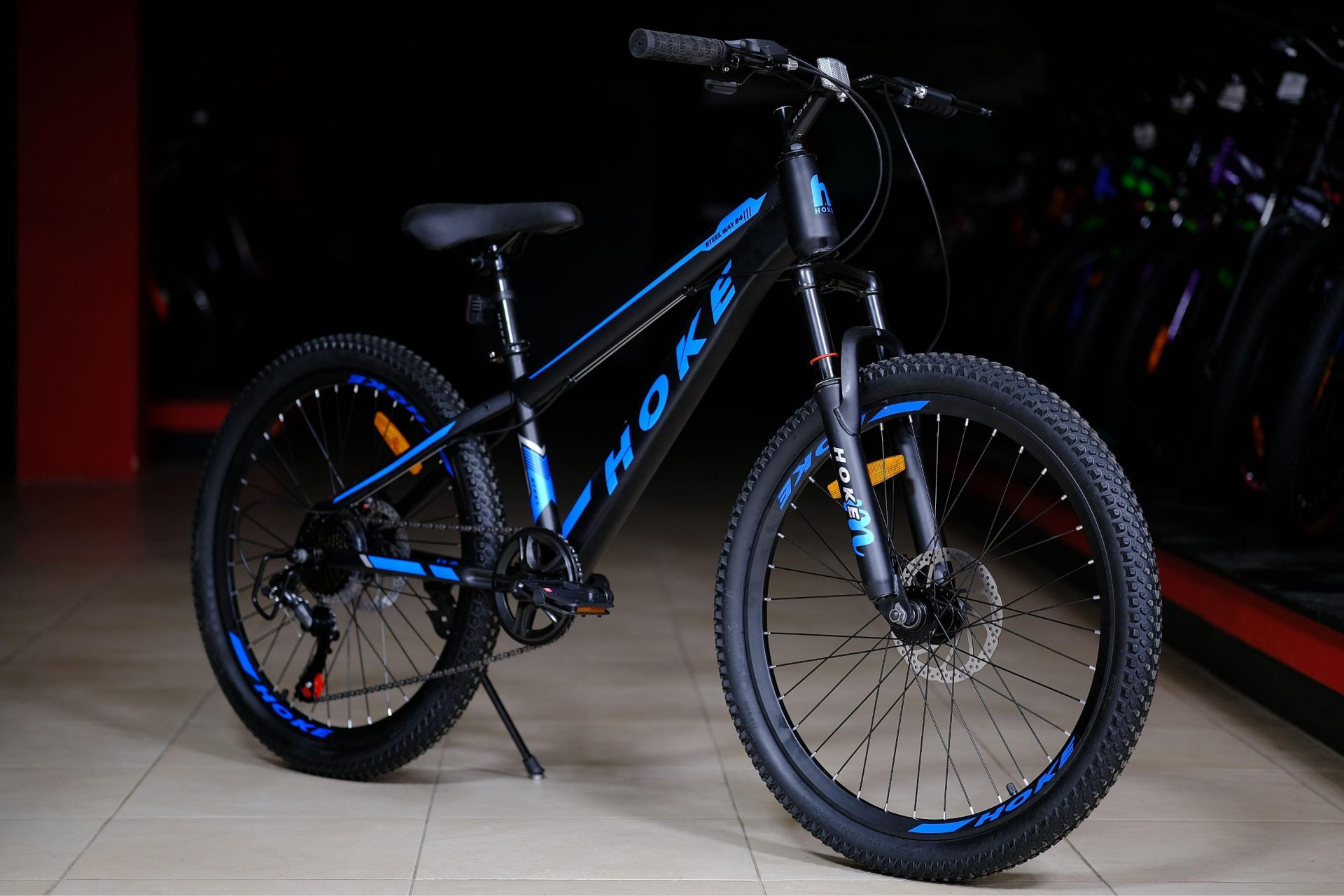 Обод 24 ALLOY двойной высокий, втулки стальные на промподшипниках HOKE Steel WAY 24 матовый чёрный-синий